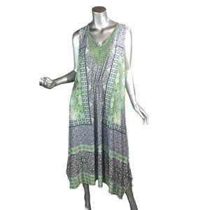 Unity World Wear Woman 2X Light Summer Dress Green Neck Detail Soft Cruise Beach